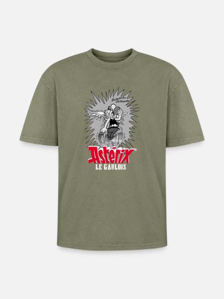 Asterix & Obelix - Asteriy Dynamics - Oversized Unisex Premium Acid-Washed T-Shirt - acid washed green
