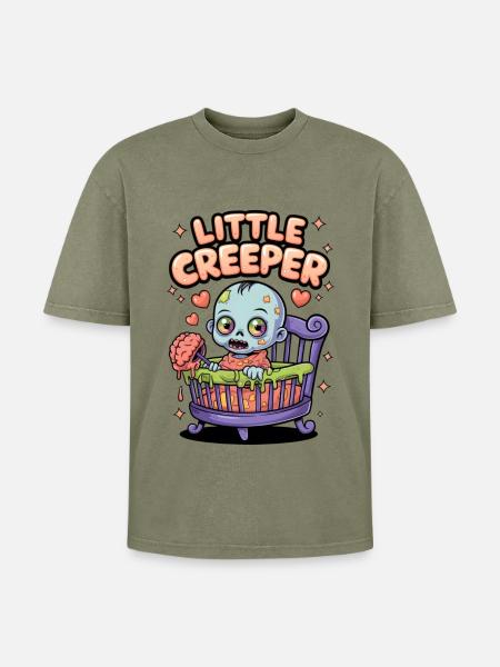 Little Creeper - Oversized Unisex Premium Acid-Washed T-Shirt - acid washed green