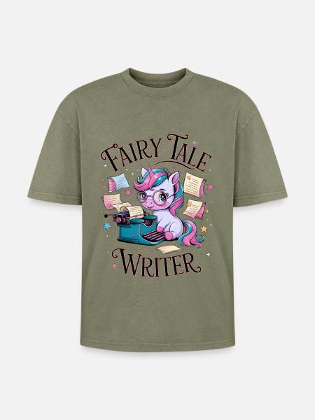 Fairy Tale Writer - Oversized Unisex Premium Acid-Washed T-Shirt - acid washed green