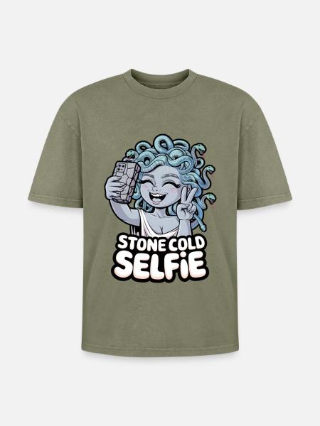 Stone Cold Selfie - Oversized Unisex Premium Acid-Washed T-Shirt - acid washed green