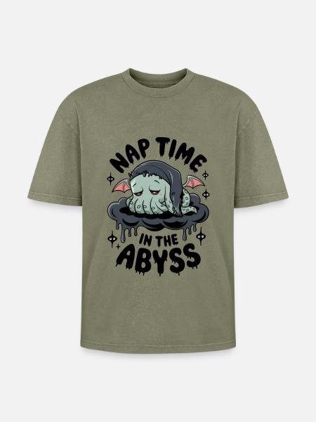 Nap Time In The Abyss - Oversized Unisex Premium Acid-Washed T-Shirt - acid washed green