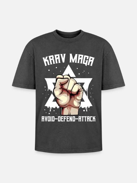 Krav Maga - Oversized Unisex Premium Acid-Washed T-Shirt - acid washed black