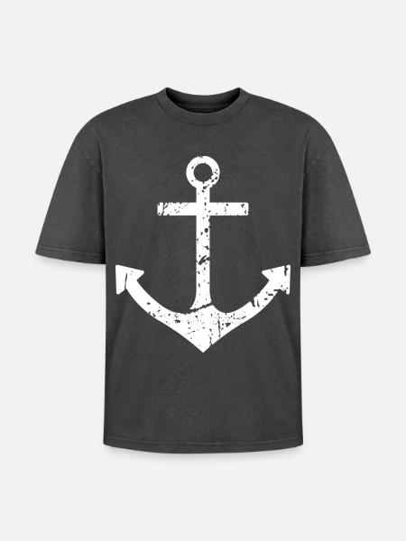 anchor - Oversized Unisex Premium Acid-Washed T-Shirt - acid washed black