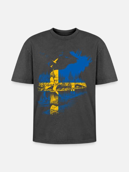 SUÈDE MOOSE - T-shirt Premium unisexe oversize acid-washed - noir délavé acide