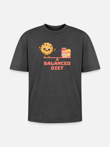 équilibré cookie fastfood Régime - T-shirt Premium unisexe oversize acid-washed - noir délavé acide