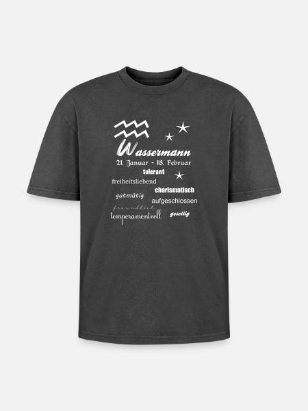 Wassermann Sternzeichen - Oversized Unisex Premium Acid-Washed T-Shirt - Schwarz Acid Wash