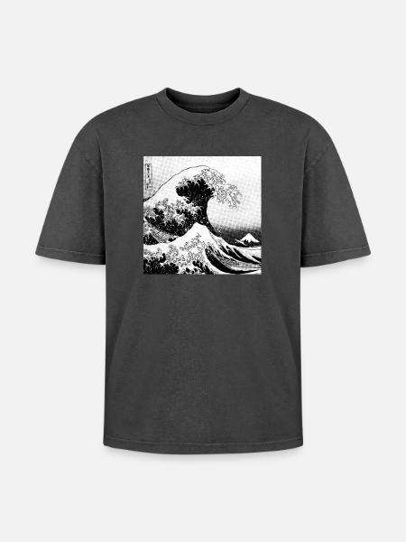 Japanese wave Kanagawa Style bd - Oversized Unisex Premium Acid-Washed T-Shirt - acid washed black