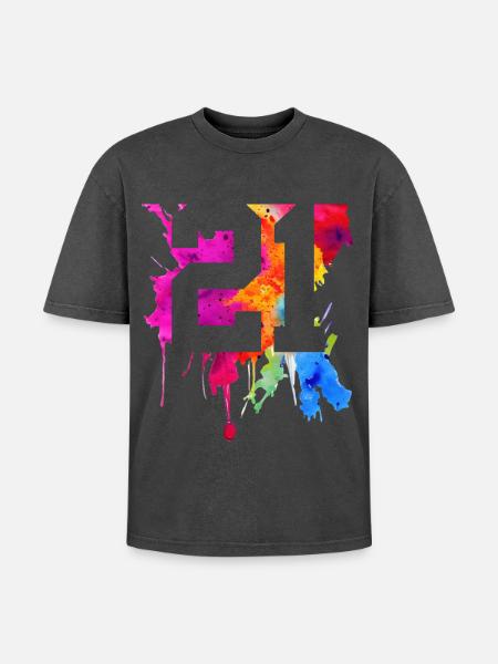 21 YEARS OLD 21ST BIRTHDAY - Oversized Unisex Premium Acid-Washed T-Shirt - acid washed black