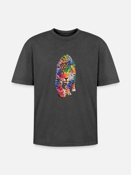 Multicolour leopard - Oversized Unisex Premium Acid-Washed T-Shirt - acid washed black
