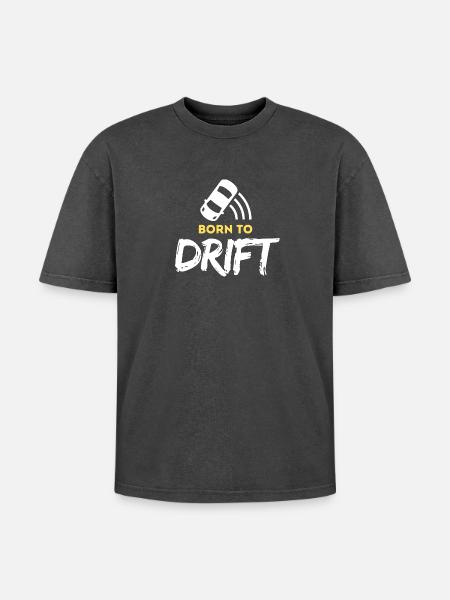Né pour le drift - T-shirt Premium unisexe oversize acid-washed - noir délavé acide
