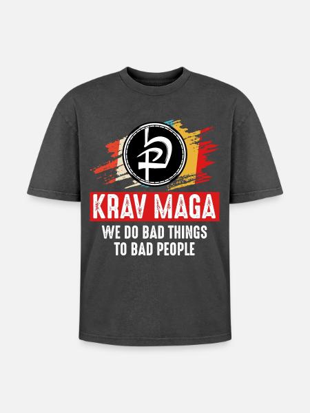 Krav Maga - Oversized Unisex Premium Acid-Washed T-Shirt - acid washed black