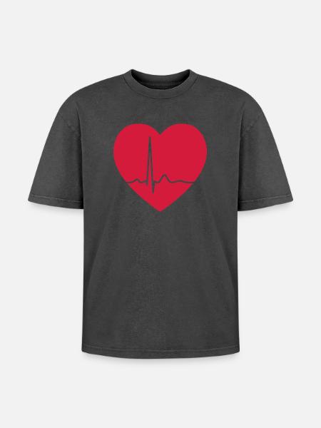 Heartbeat ECG Line Medical Pulse Wave Icon Vector - Oversized Unisex Premium Acid-Washed T-Shirt - acid washed black