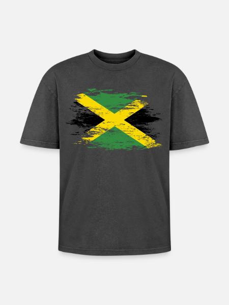 Jamaica flag used - Oversized Unisex Premium Acid-Washed T-Shirt - acid washed black