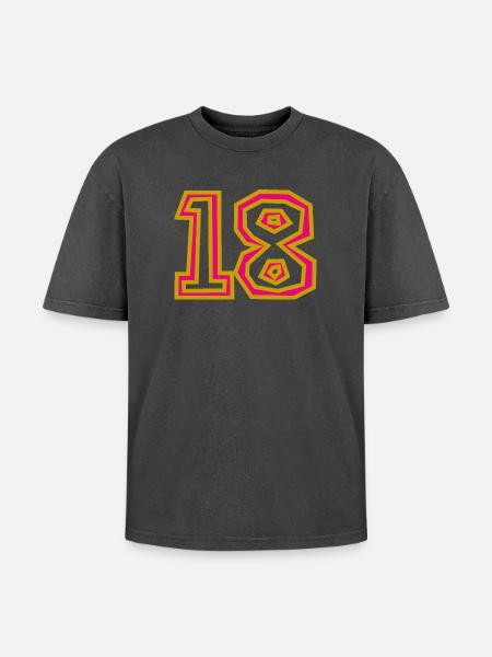 18 - Oversized Unisex Premium Acid-Washed T-Shirt - Schwarz Acid Wash