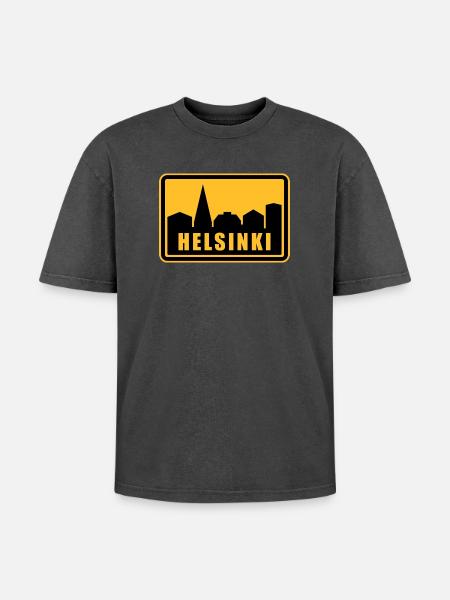 Helsinki - T-shirt Premium unisexe oversize acid-washed - noir délavé acide