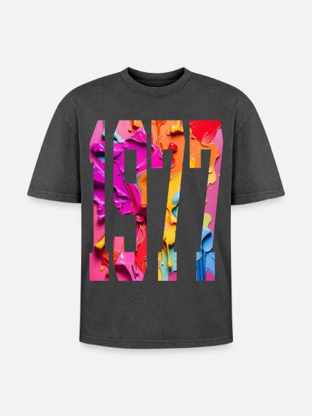 BUNT 49TH BIRTHDAY 1977 - Oversized Unisex Premium Acid-Washed T-Shirt - acid washed black
