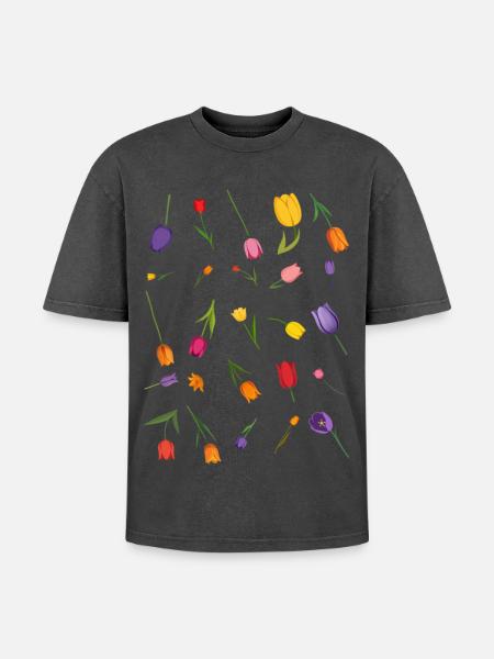 Fleur - T-shirt Premium unisexe oversize acid-washed - noir délavé acide