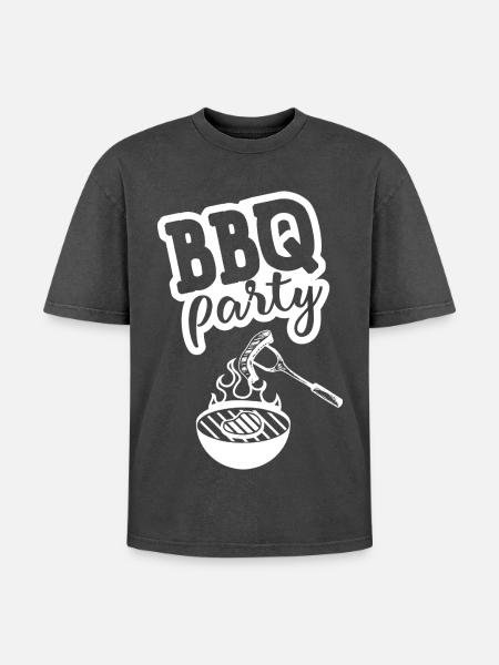 BBQ PARTY Kitchen Apron - Oversized Unisex Premium Acid-Washed T-Shirt - acid washed black