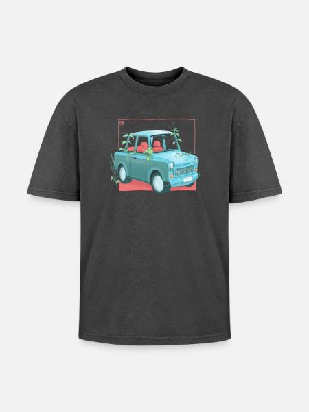 Trabi with plants - Oversized Unisex Premium Acid-Washed T-Shirt - acid washed black