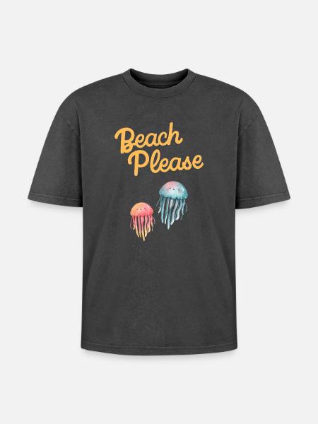 beach please jellyfish - Oversized Unisex Premium Acid-Washed T-Shirt - acid washed black