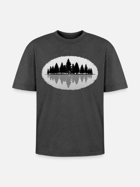Wald Forest - Oversized Unisex Premium Acid-Washed T-Shirt - Schwarz Acid Wash
