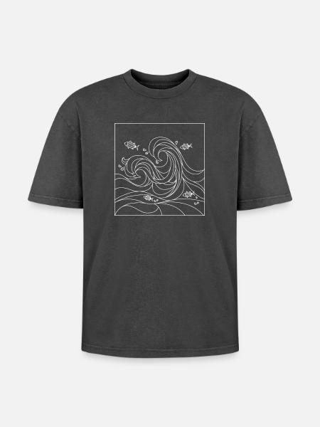 geometric ocean - Oversized Unisex Premium Acid-Washed T-Shirt - acid washed black