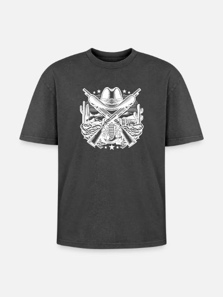 Logo western 2 - T-shirt Premium unisexe oversize acid-washed - noir délavé acide