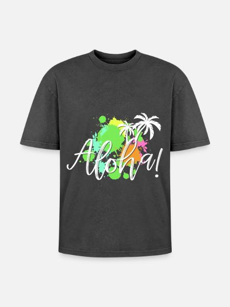 Aloha Tropical Splash - T-shirt Premium unisexe oversize acid-washed - noir délavé acide