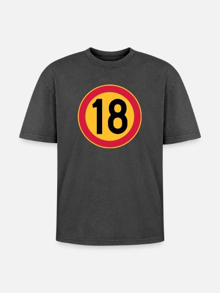 18 Geschwindigkeitsbegrenzung - Oversized Unisex Premium Acid-Washed T-Shirt - Schwarz Acid Wash