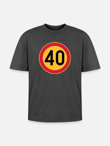 40 Limit / Tempolimit - Oversized Unisex Premium Acid-Washed T-Shirt - Schwarz Acid Wash