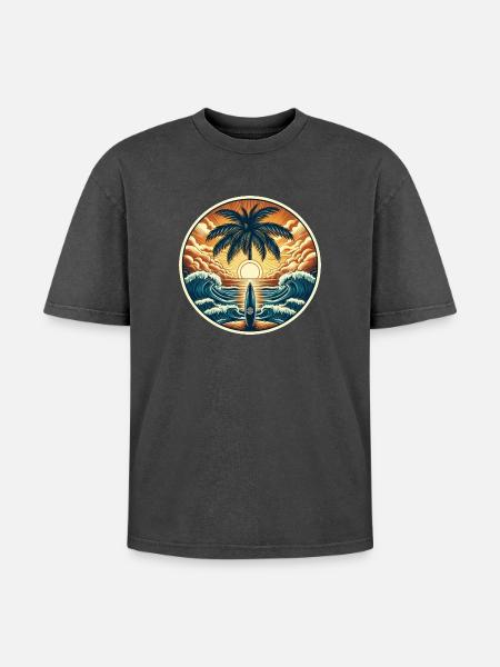 Surfer Logo - Oversized Unisex Premium Acid-Washed T-Shirt - acid washed black