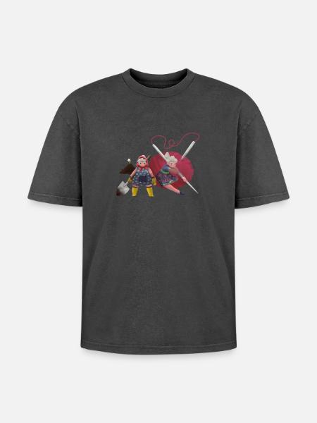 Grandma's Adventure - Oversized Unisex Premium Acid-Washed T-Shirt - acid washed black