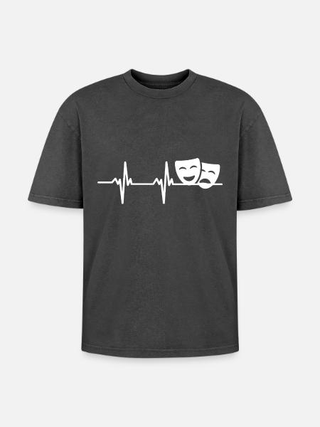 Drama Masks Theatre Heart palpitations - Oversized Unisex Premium Acid-Washed T-Shirt - acid washed black