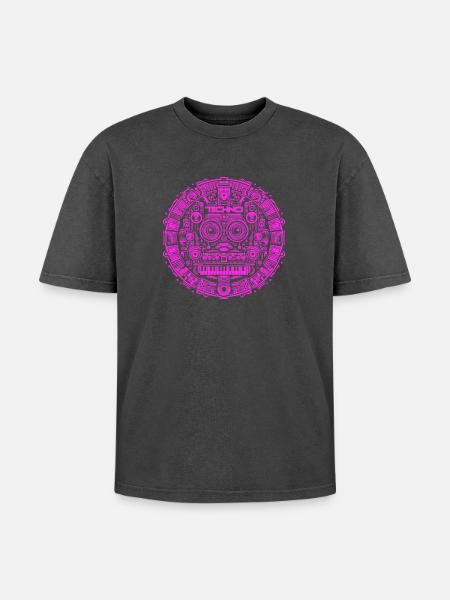 Techno Music Logo - Oversized Unisex Premium Acid-Washed T-Shirt - Schwarz Acid Wash