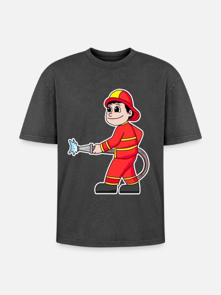 Firefighter - Oversized Unisex Premium Acid-Washed T-Shirt - acid washed black