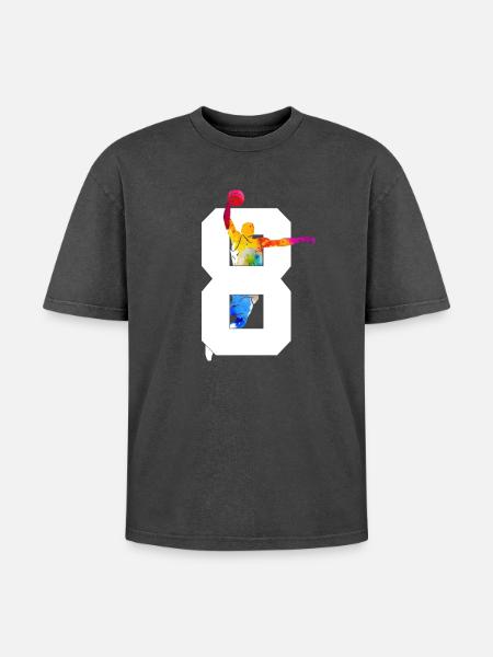 NUMBER 8 BASKETBALL 8TH BIRTHDAY - Oversized Unisex Premium Acid-Washed T-Shirt - acid washed black