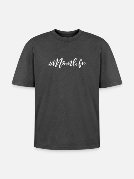 Momlife - Slogan Design - Oversized Unisex Premium Acid-Washed T-Shirt - acid washed black