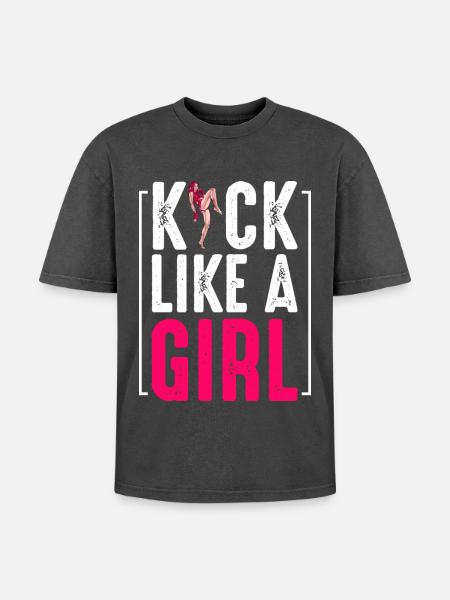 Kickboxing - Oversized Unisex Premium Acid-Washed T-Shirt - Schwarz Acid Wash
