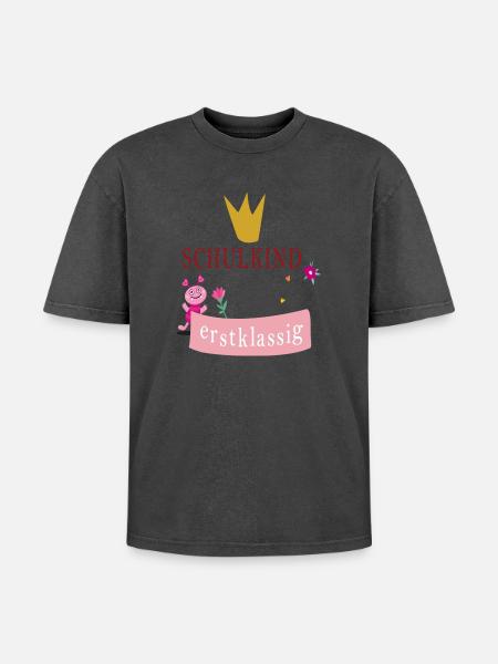Schulkind erstklassig - Oversized Unisex Premium Acid-Washed T-Shirt - Schwarz Acid Wash