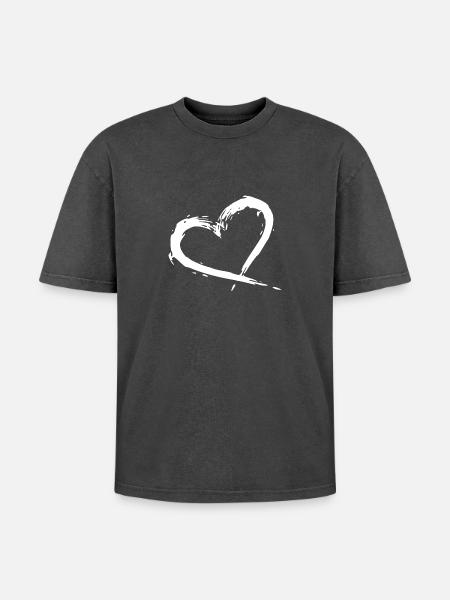 herz - Oversized Unisex Premium Acid-Washed T-Shirt - Schwarz Acid Wash