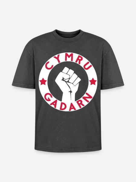 Cymru Gadarn - Oversized Unisex Premium Acid-Washed T-Shirt - Schwarz Acid Wash