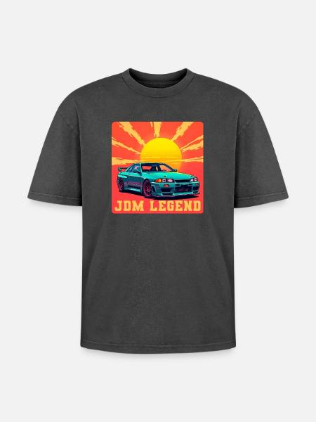 JDM Legend Sunrise - Oversized Unisex Premium Acid-Washed T-Shirt - acid washed black