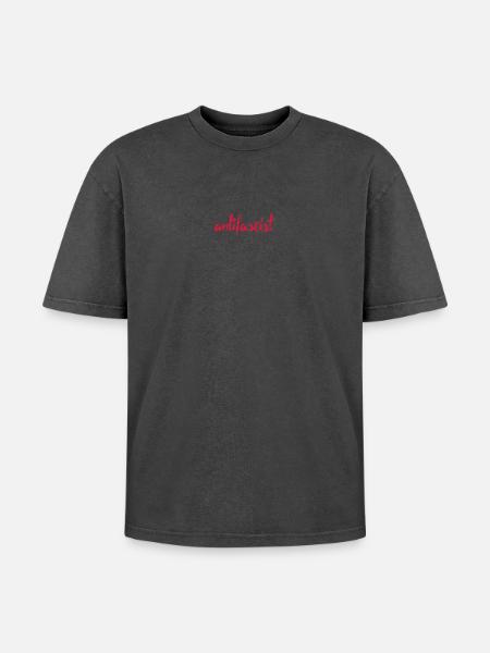 Always Antifascist - Oversized Unisex Premium Acid-Washed T-Shirt - Schwarz Acid Wash