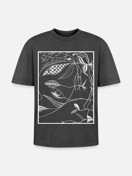 Lignes botaniques sombres - T-shirt Premium unisexe oversize acid-washed - noir délavé acide