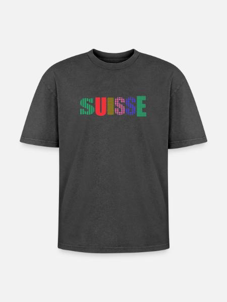 SUISSE - T-shirt Premium unisexe oversize acid-washed - noir délavé acide