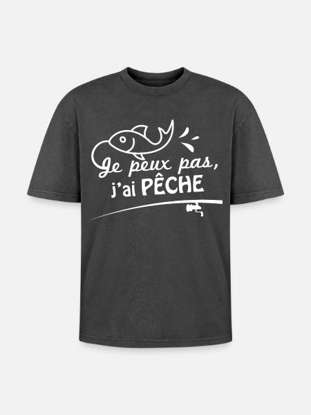 Je peux pas, j'ai pêche - T-shirt Premium unisexe oversize acid-washed - noir délavé acide