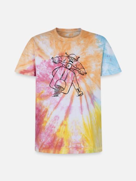 Silhouette Rocker su scooter drawing - T-shirt tie-dye unisex Premium - spirale arcobaleno