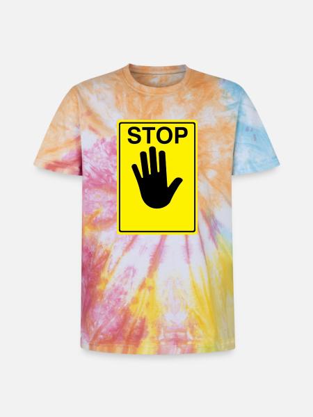 Stop Sign Logo - Unisex Premium Tie-Dye T-Shirt - Rainbow Spiral