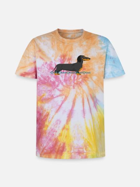 Image du teckel - T-shirt tie-dye premium unisexe - arc-en-ciel spirale