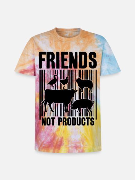 VEGAN FRIENDS NOT FOOD BARCODE - Unisex Premium Tie-Dye T-Shirt - Rainbow Spiral